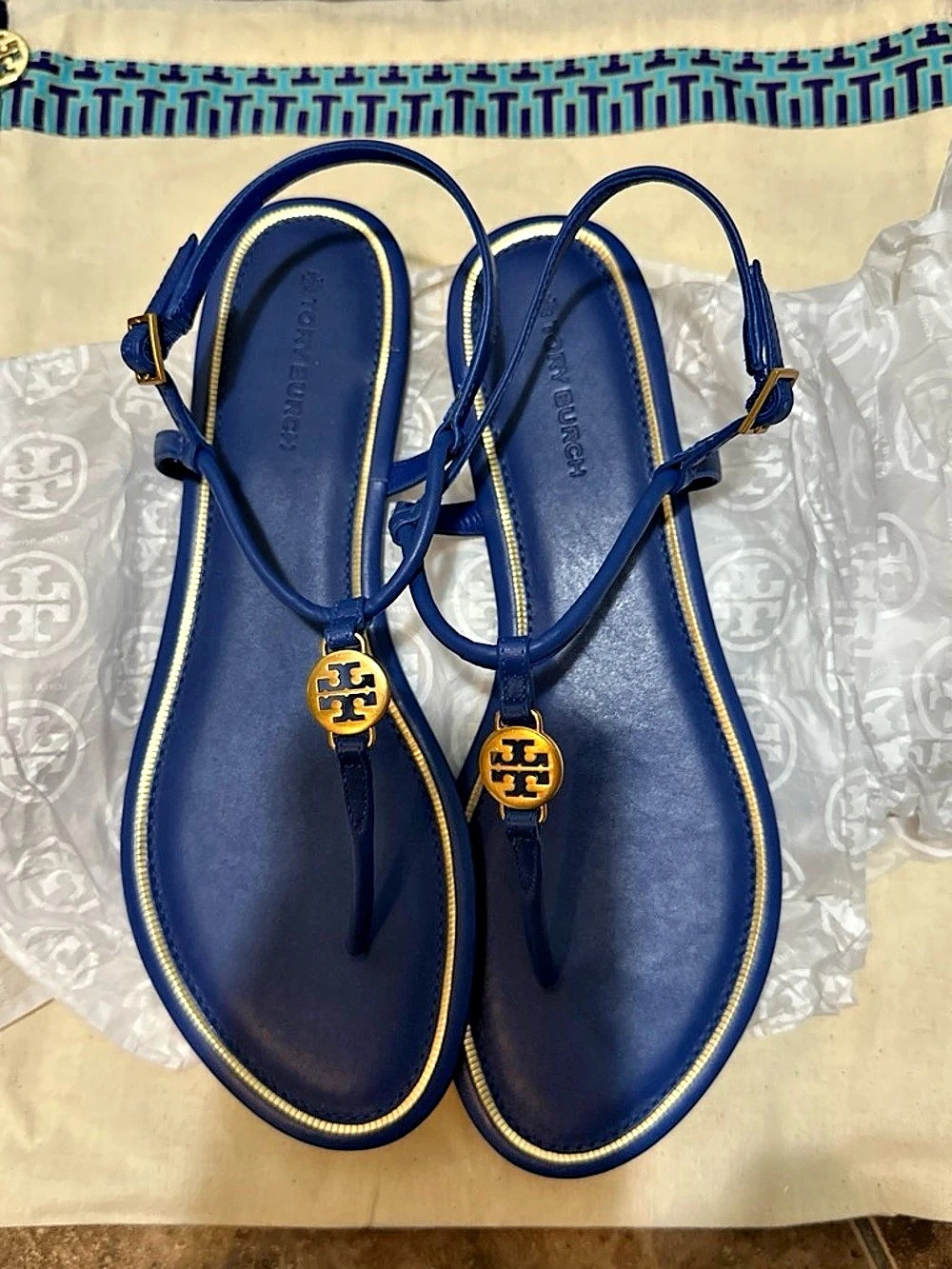 Tory Burch Miller Slingback Sandal Leather Blue US 9 150NWT